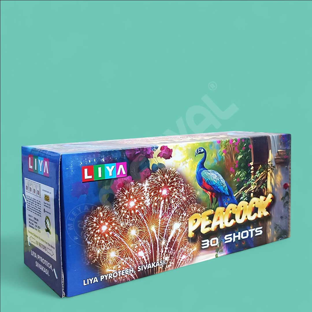 Peacock 30 Shot colourful mines Liya Fireworks – Meeyal Crackers, buy Chennai crackers online